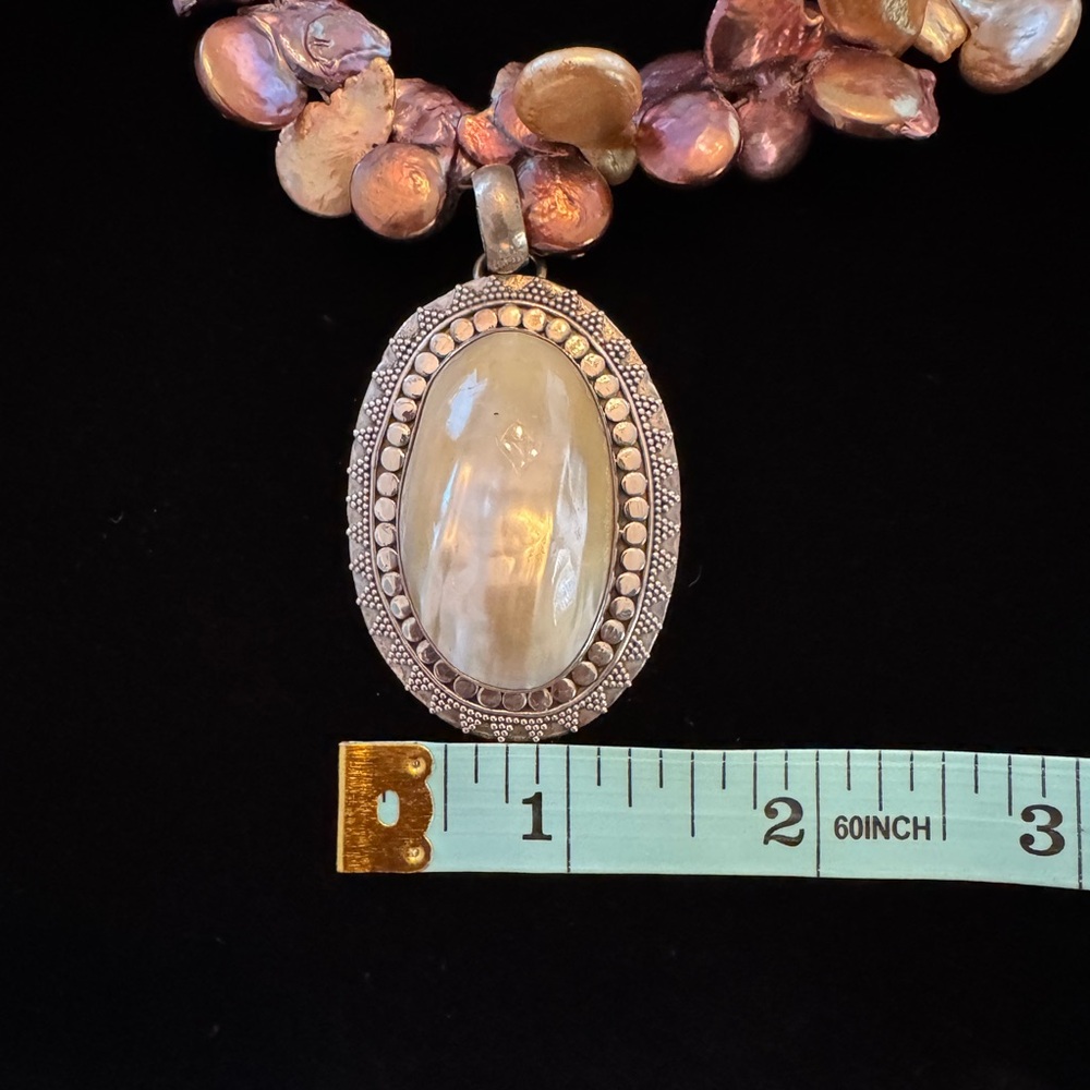 NWOT Freshwater Pearl Necklace with Mother of Pearl 925 Pendant - Picture 5 of 8